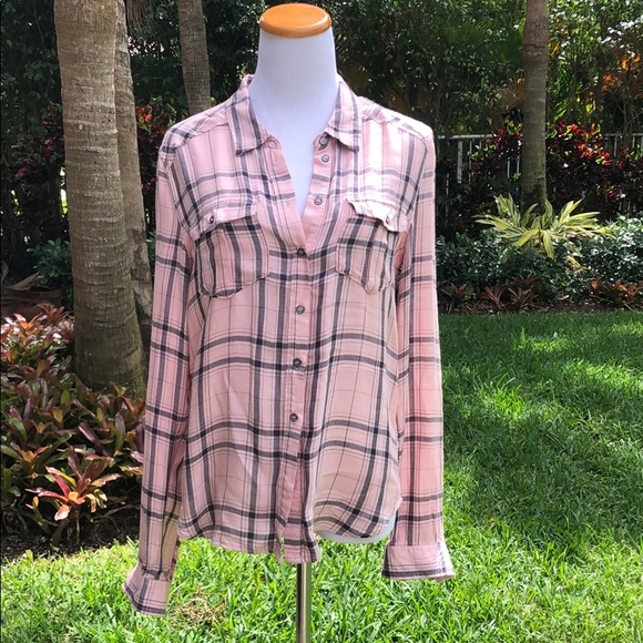 Paige pink plaid button down top - Picture 2 of 6